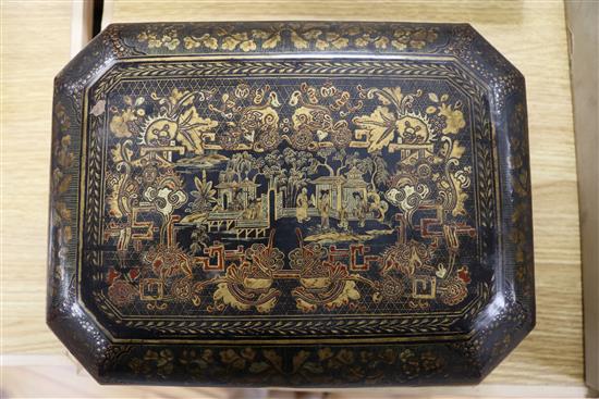 An Oriental lacquer tea caddy